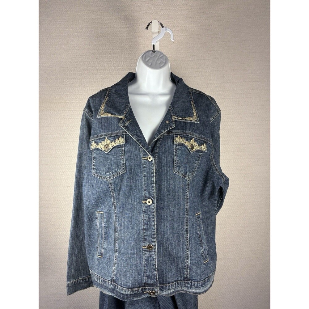 Women’s Plus Size Denim Outfit Jean & Jacket Country Door Size XL Embroidery